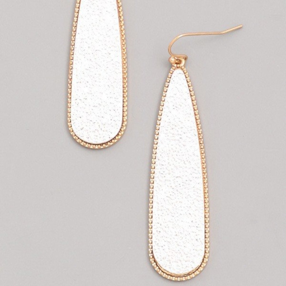 Silver Long Tear Drop Shimmering Ear Rings